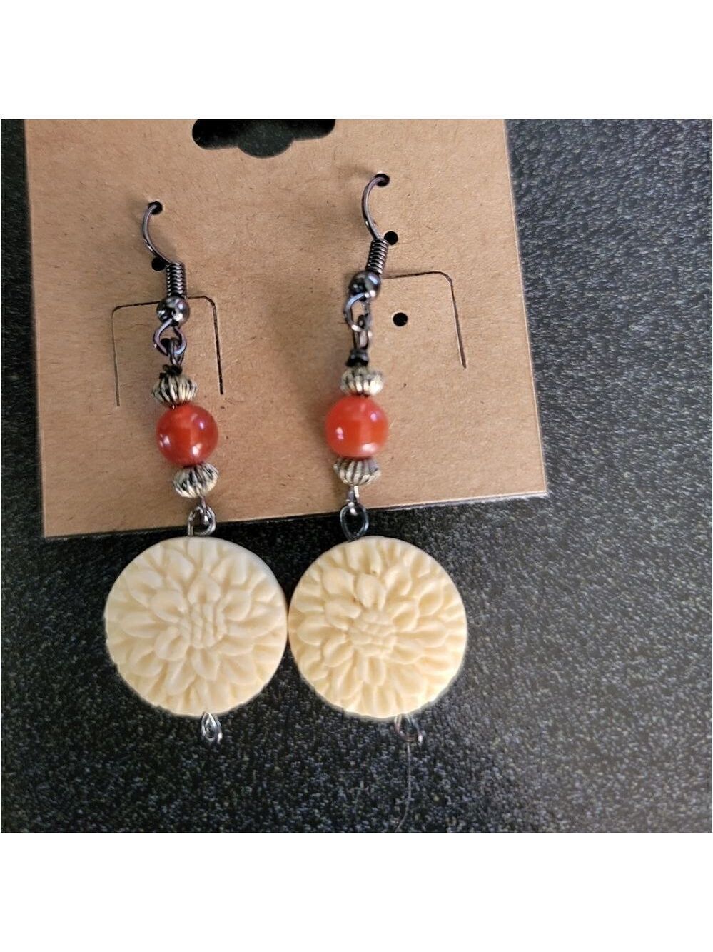 Gun Metal Orange Dangle Earrings Handmade